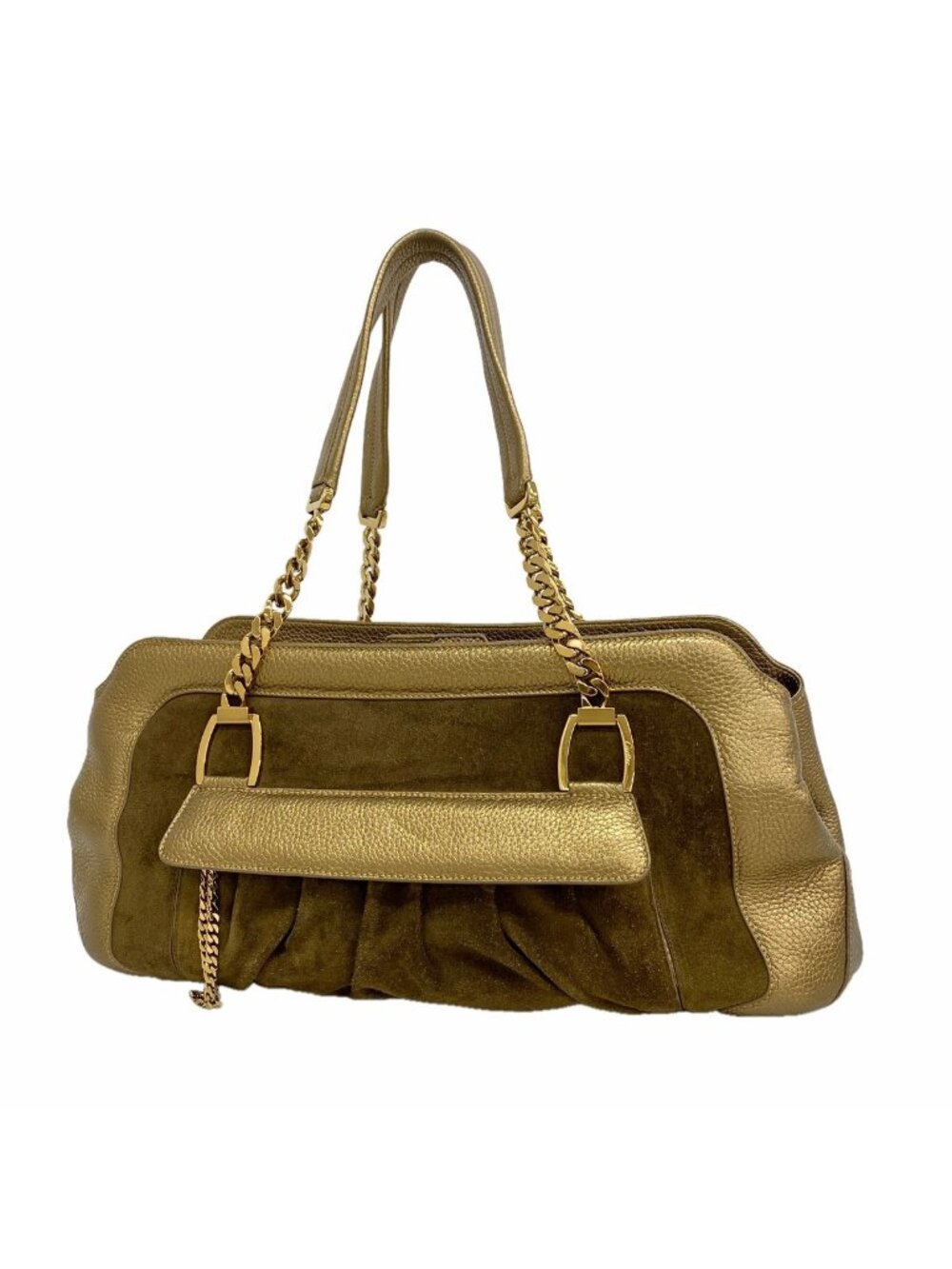 Cartier Shoulder Bag Ladogna Suede Leather Brown Metallic Gold